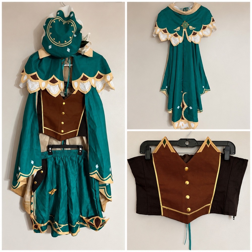 Genshin Impact Venti Cosplay Costume Set Adult XL Hat Cape Shorts Corset Vest